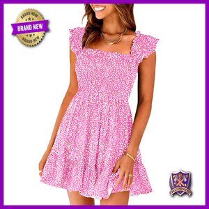 Square Neck Smocked Sundress Casual Boho Flowy Summer Beach Dress